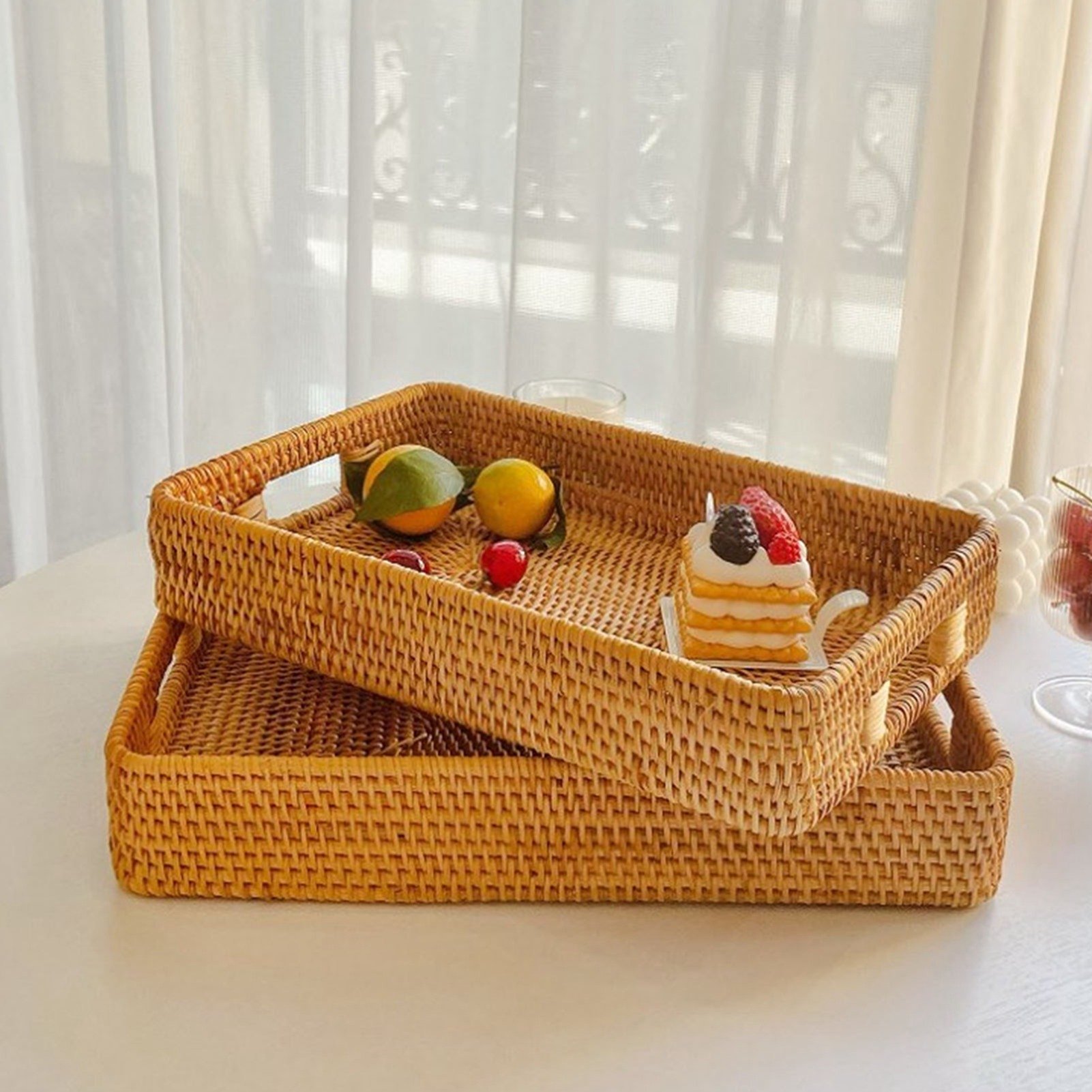 Rattan Tray Handle - صينية تقديم E5 مع مقابض، صينية
