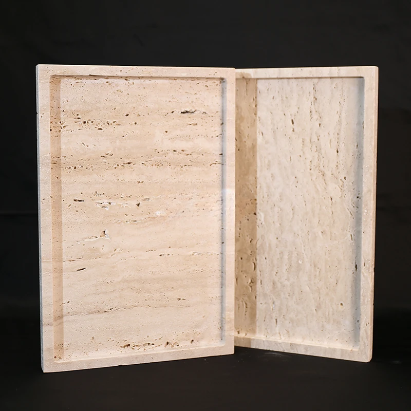 Travertine Tray Oval - 30x20x1.8 سنتيمتر الطبيعة الرخام البيج حجر