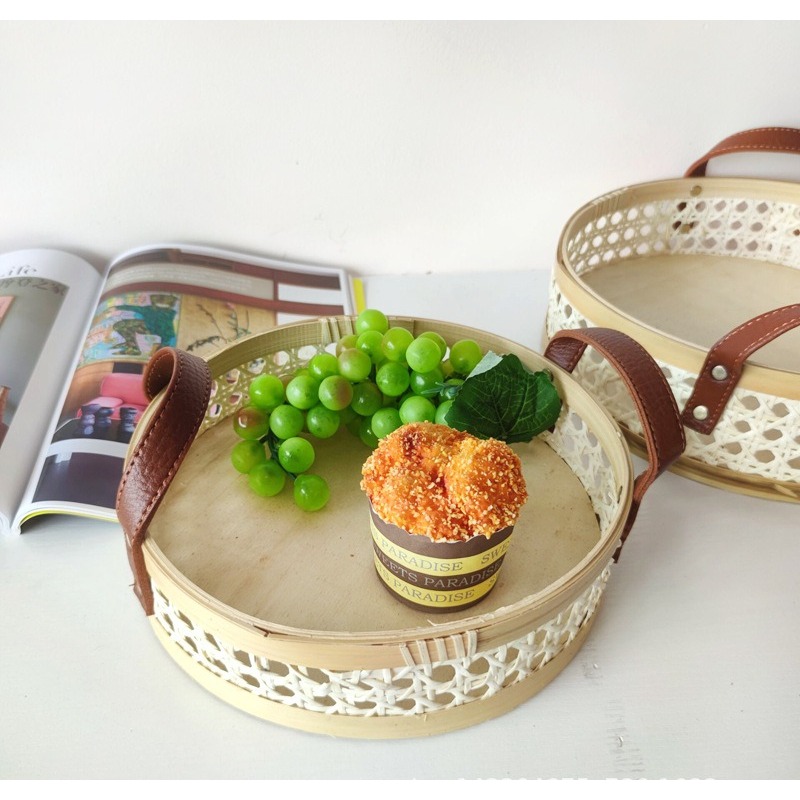 Rattan Tray Handle - صينية خوص نورديكية عتيقة الطراز مصنوعة