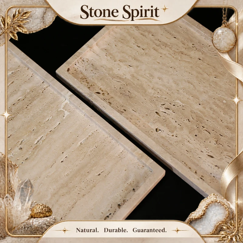 Travertine Tray Oval - 【طبيعي】صينية تقديم مربعة بيضاوية الشكل من