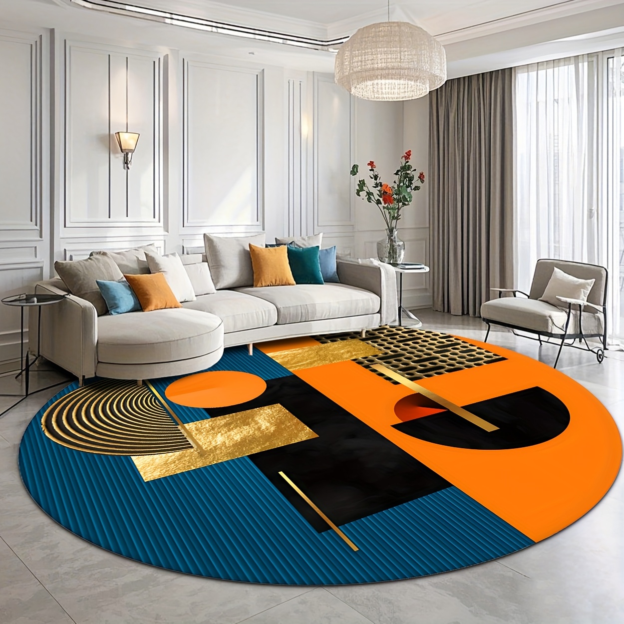 سجادة دائرية فاخرة بتصميم هندس - مراجعة Interior Design Gold وسعره
