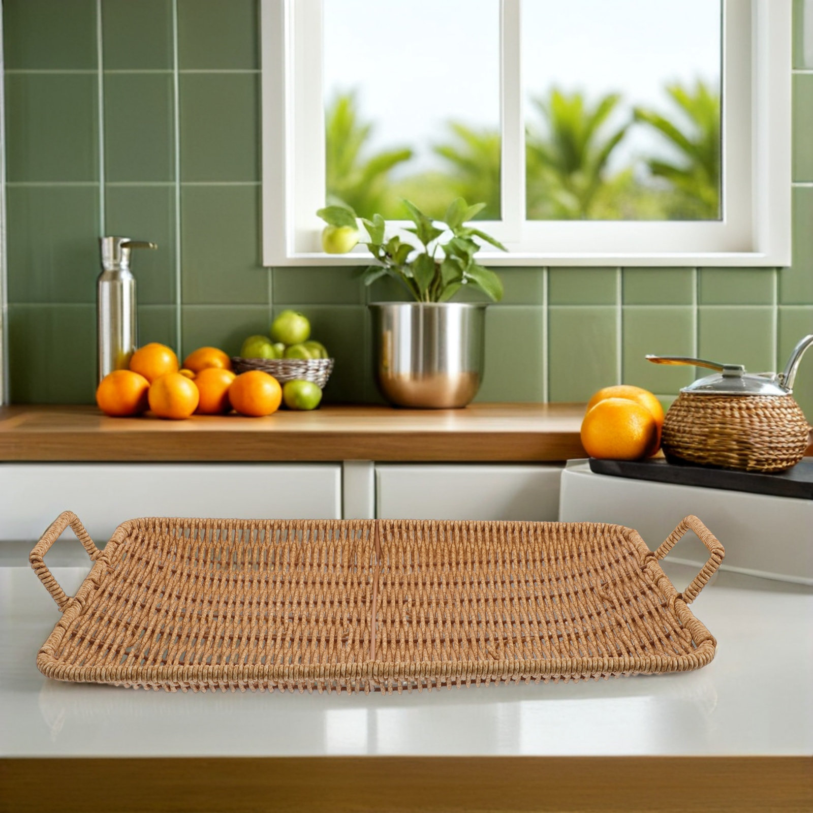 صينية راتان مستطيلة صغيرة بمقا - مراجعة Rattan Tray Handle وسعره