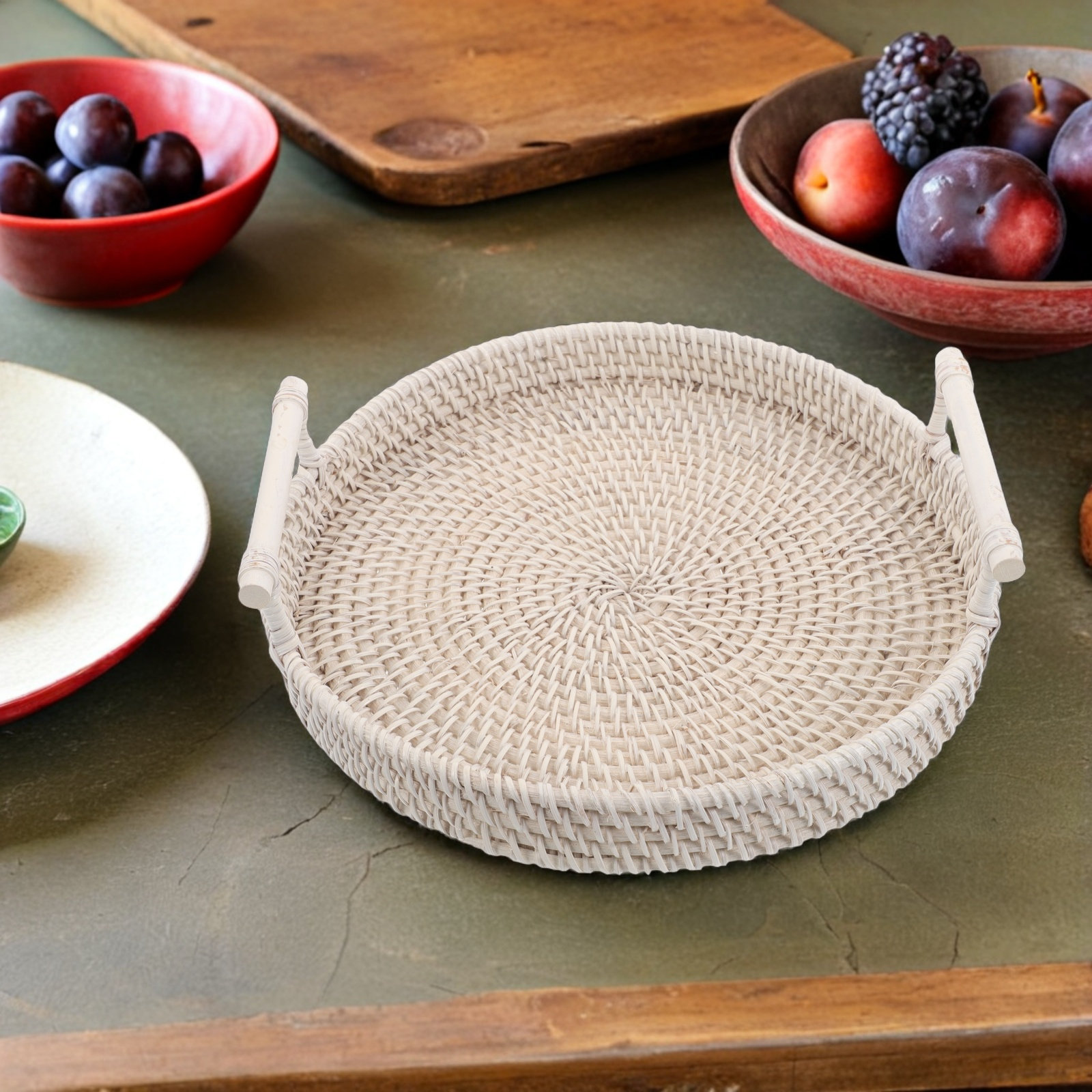 صينية تقديم دائرية من الروطان  - مراجعة Rattan Tray Handle وسعره