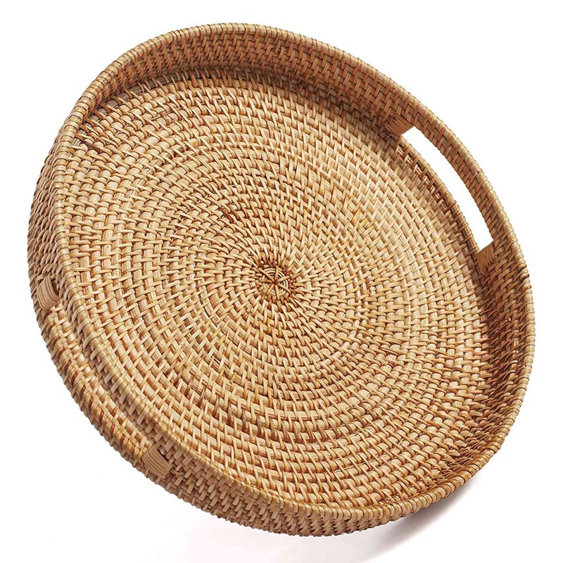 صينية تقديم دائرية من الخيزران - مراجعة Rattan Tray Handle وسعره