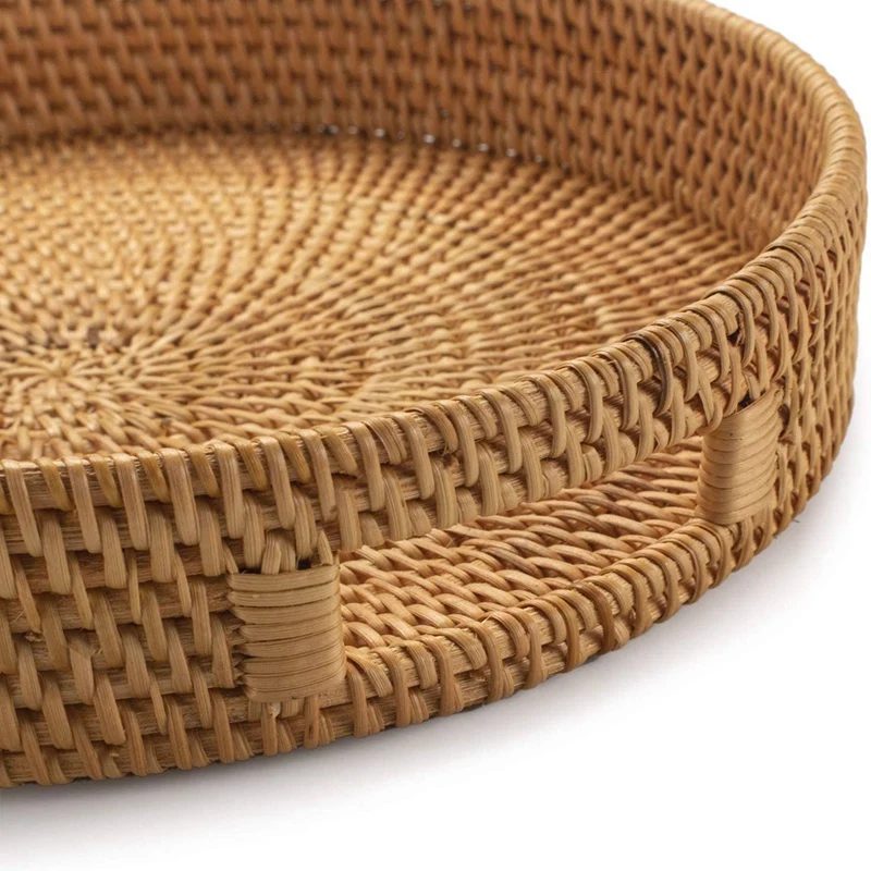 صينية تقديم دائرية من الخيزران - مراجعة Rattan Tray Handle وسعره