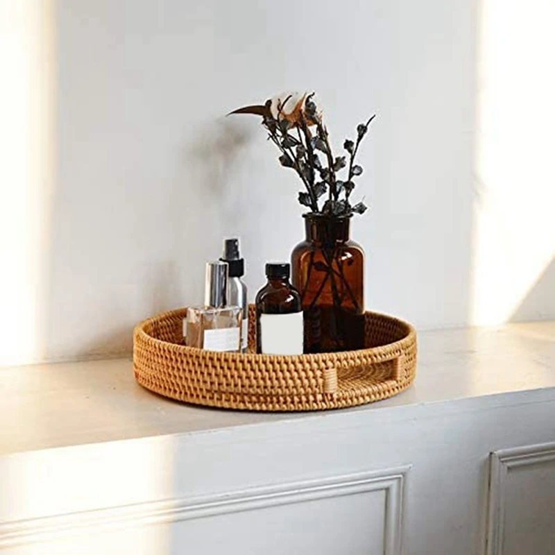 صينية تقديم دائرية من الخيزران - مراجعة Rattan Tray Handle وسعره
