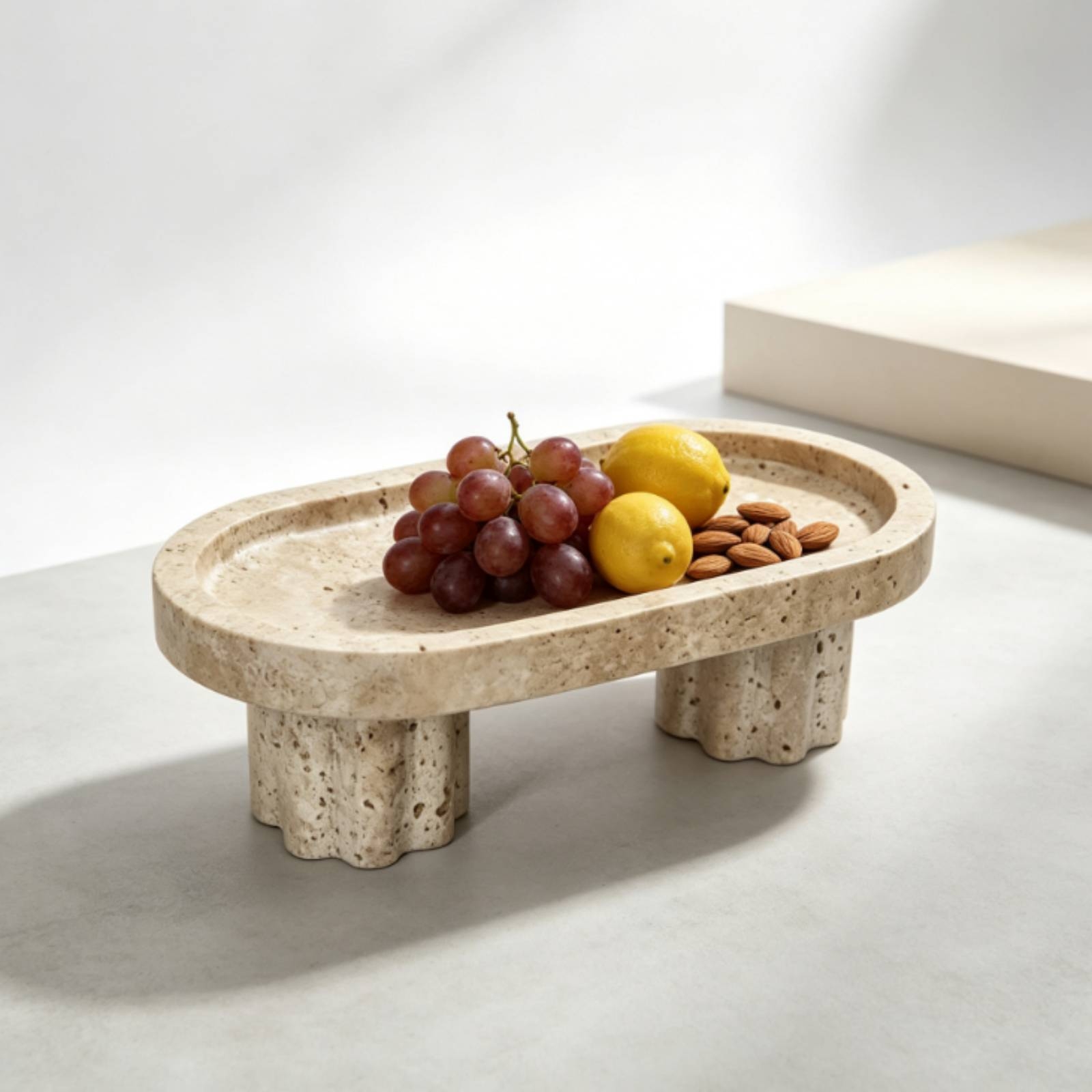 صينية ترافرتين زخرفية مع قواعد - مراجعة Travertine Tray Oval وسعره
